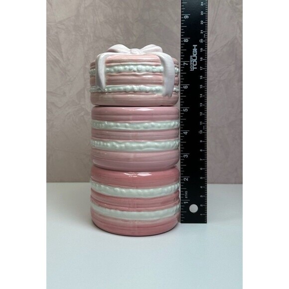Pink Macaron Ceramic Canister Jar w/ Bow Lid | Coquette Paris Kitchen Décor - Picture 3 of 11